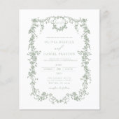 Budget Victoriaans Sage Green Wedding Invitation (Voorkant)
