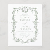 Budget Victoriaans Sage Green Wedding Invitation (Voorkant)