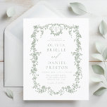 Budget Victoriaans Sage Green Wedding Invitation<br><div class="desc">Breng uw gasten naar een tijdperk van elegantie en romance met onze Victoriaans Franse Blauwe Bloemenbruiloft uitnodiging. Geïnspireerd door de weelde van het Victoriaans tijdperk en versierd met delicate Franse blauwe bloemen, straalt deze uitnodiging tijdloze verfijning uit. Vervaardigd met nauwgezette aandacht voor detail, het ingewikkelde bloemenontwerp en -geïnspireerde typografie creëer,...</div>
