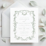 Budget Victoriaans Sage Green Wedding Invitation<br><div class="desc">Breng uw gasten naar een tijdperk van elegantie en romance met onze Victoriaans Franse Blauwe Bloemenbruiloft uitnodiging. Geïnspireerd door de weelde van het Victoriaans tijdperk en versierd met delicate Franse blauwe bloemen, straalt deze uitnodiging tijdloze verfijning uit. Vervaardigd met nauwgezette aandacht voor detail, het ingewikkelde bloemenontwerp en -geïnspireerde typografie creëer,...</div>