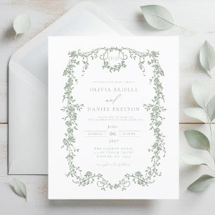 Budget Victoriaans Sage Green Wedding Invitation Flyer