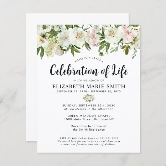 Budget Viering van het leven Bloemen Begrafenis Me (Voorkant / Achterkant)