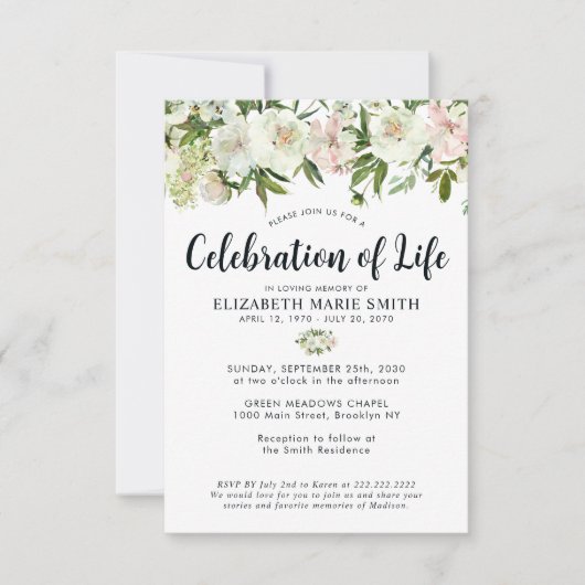 Budget Viering van het leven Bloemen Begrafenis Me Notitiekaartje (Voorkant)