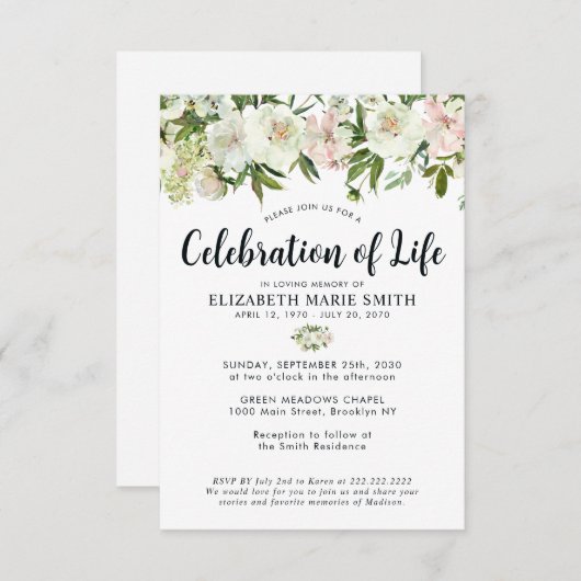 Budget Viering van het leven Bloemen Begrafenis Me Notitiekaartje (Voorkant / Achterkant)