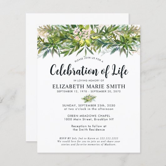 Budget Viering van het leven Groen verlaat Begrafe (Voorkant / Achterkant)