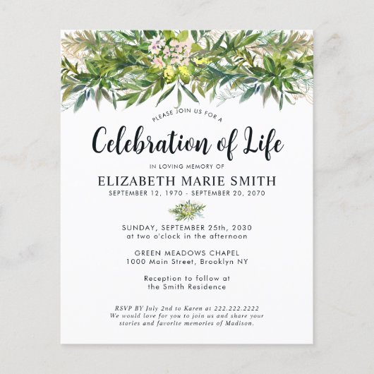 Budget Viering van het leven Groen verlaat Begrafe Flyer (Voorkant)