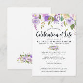 Budget Viering van het leven Paarse Bloemen Begraf Notitiekaartje (Voorkant / Achterkant)