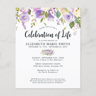 Budget Viering van het leven Paarse foto Begrafeni Flyer