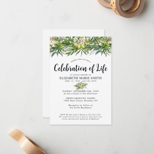 Budget Viering van Leven Groen Overlijdensmonument Notitiekaartje (Voorkant / Achterkant in situ)