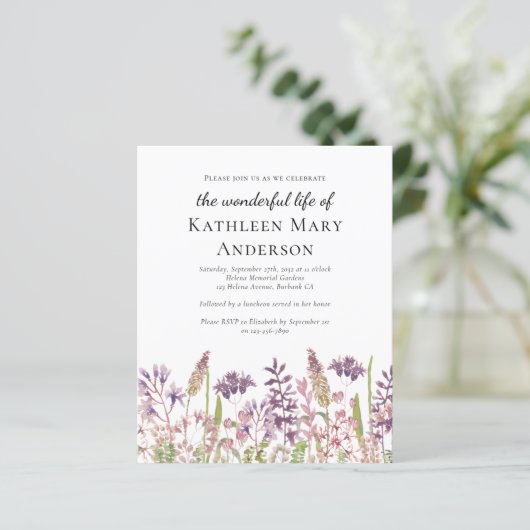 Budget Viering van Life Uitnodiging | Wildbloem (Staand voorkant)