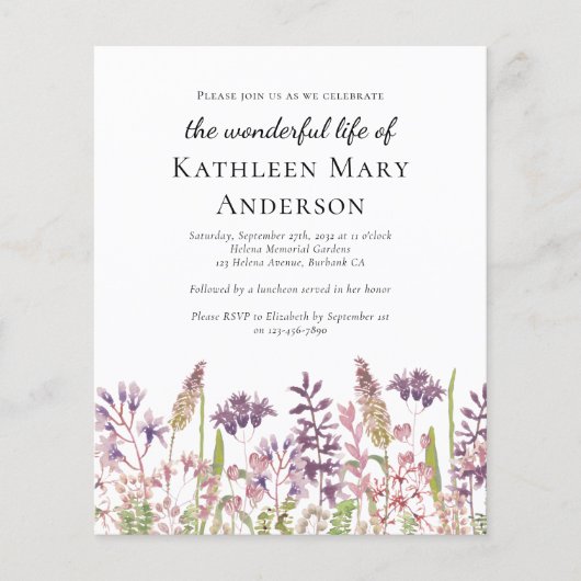 Budget Viering van Life Uitnodiging | Wildbloem (Voorkant)