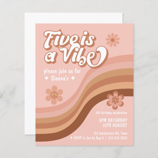 Budget Vijf is een Vibe Retro Daisy Girl Birthday (Voorkant / Achterkant)