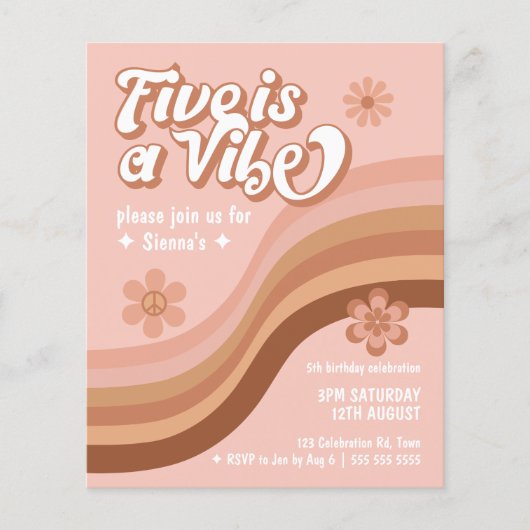 Budget Vijf is een Vibe Retro Daisy Girl Birthday (Voorkant)