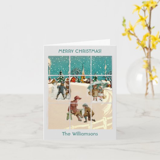 Budget  Village Santa Trees Merry Kerstmis Kaart (Gele Bloem)