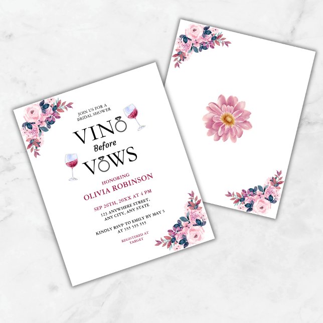 Budget Vino voor geloften bruids douche uitnodigin (Budget Vino Before Vows Floral Wine Theme Bridal Shower Invitation  )