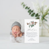 Budget Vintage Bloem Foto Doop Dankkaart (Staand voorkant)