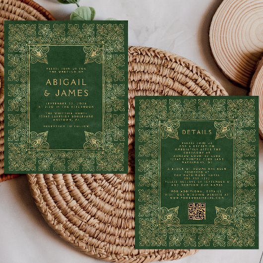 Budget Vintage Boek Groen Goud QR Code Trouwen