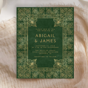 Budget Vintage Boek Groen Gouden Trouwuitnodiging