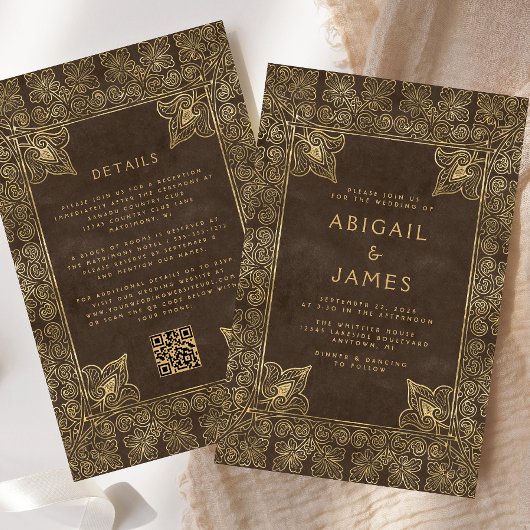 Budget Vintage Frame Bruin Goud QR Code Bruiloft
