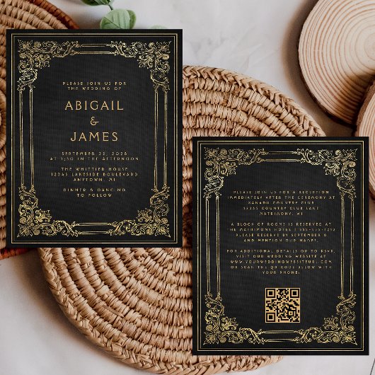 Budget Vintage Frame Zwart Goud QR Code Trouwen