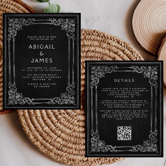 Budget Vintage Frame Zwart Zilver QR Code Trouwen