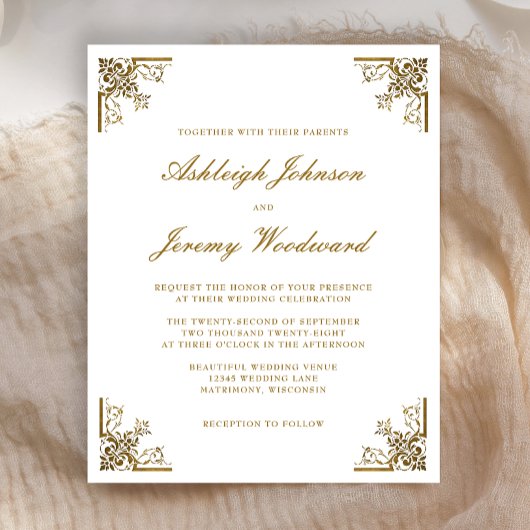 Budget Vintage Gouden Script Trouw Uitnodiging