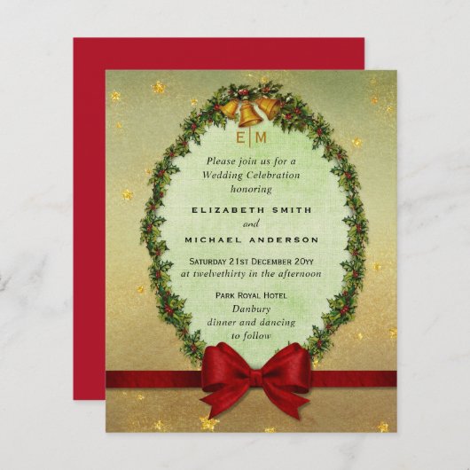 Budget Vintage-kerstfeest Gold Red Wedding Uitnodi (Voorkant / Achterkant)