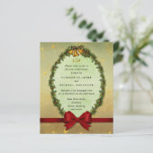 Budget Vintage Kerstvakantie rood Goud Uitnodiging (Staand voorkant)