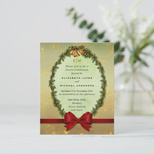 Budget Vintage Kerstvakantie rood Goud Uitnodiging (Staand voorkant)