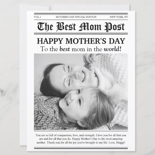 Budget Vintage Krant Stijl Moederdagkaart (Voorkant)