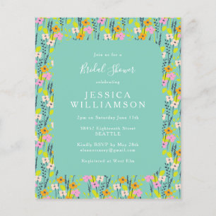 Budget Vintage Mint Bloemen Bruiloft Uitnodiging