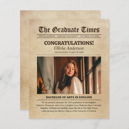 BUDGET Vintage Oude Krant Foto Afstuderen (Voorkant / Achterkant)