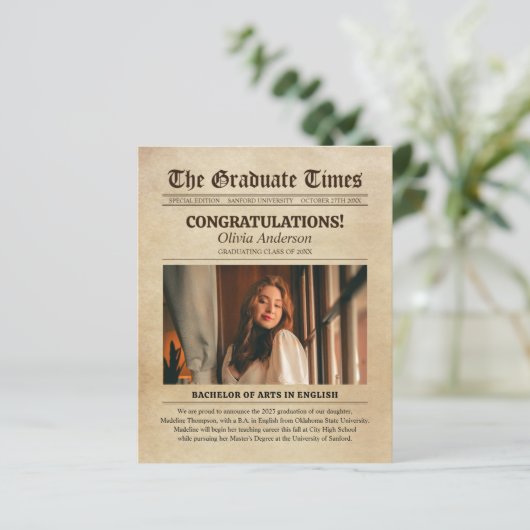 BUDGET Vintage Oude Krant Foto Afstuderen (Staand voorkant)