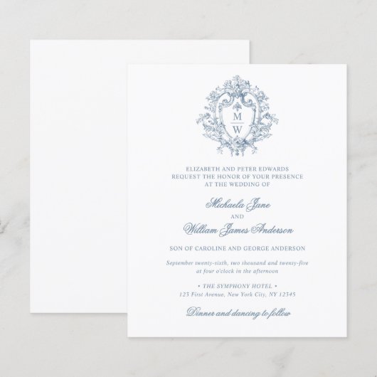 Budget Vintage Regency Crest Trouw Uitnodiging (Voorkant / Achterkant)