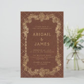 Budget Vintage Roestgoud QR Code Trouwkaart (Staand voorkant)