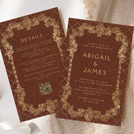 Budget Vintage Roestgoud QR Code Trouwkaart