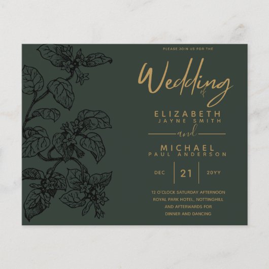 BUDGET Vintage Tuinblad Klassieke Trouw Uitnodigin (Voorkant)