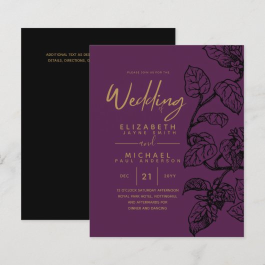 BUDGET Vintage Tuinblad Klassieke Trouw Uitnodigin (Voorkant / Achterkant)