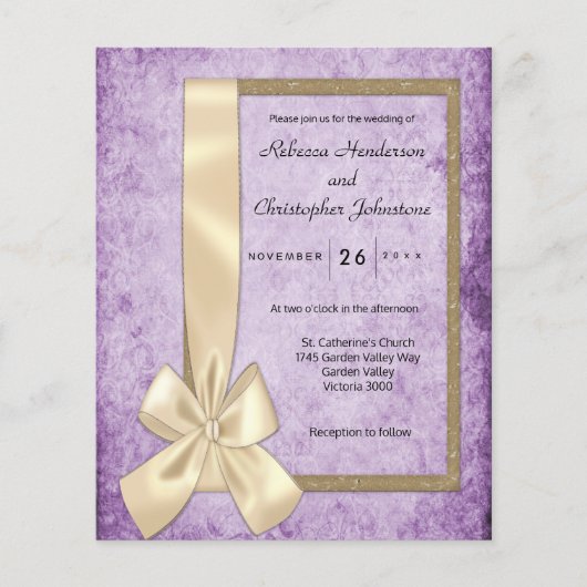 Budget  Violet, Satijnen Lint Bruiloft Uitnodigen Flyer (Voorkant)