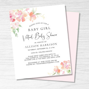 Budget Virtual Baby Girl Shower Floral Uitnodiging