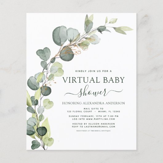 Budget Virtual Baby shower Greenery Eucalyptus (Voorkant)