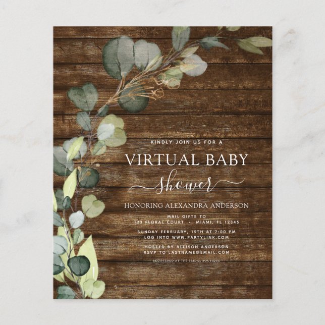 Budget Virtual Baby shower Greenery Eucalyptus (Voorkant)
