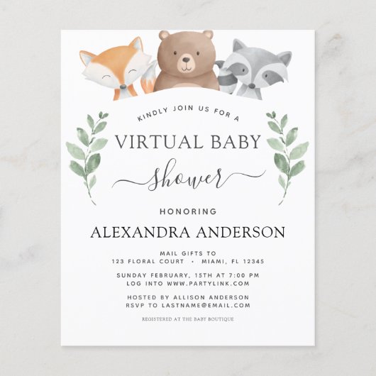 Budget Virtual Baby shower Woodland Eucalyptus (Voorkant)