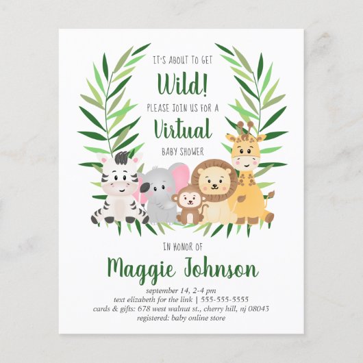 Budget Virtual Safari Baby shower Uitnodiging (Voorkant)