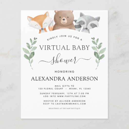 Budget virtueel babyfeestje Woodland Eucalyptus Flyer (Voorkant)