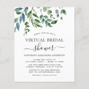 Budget virtueel bruidsfeest groen uitnodigingskaar flyer