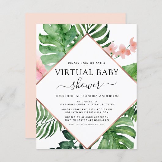 Budget Virtuele Baby Shower Tropische Palm (Voorkant / Achterkant)