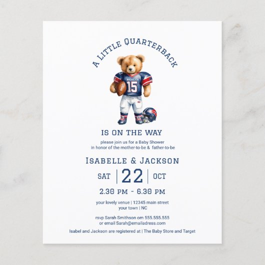 Budget Voetbal Kleine Quarterback Baby Shower (Voorkant)