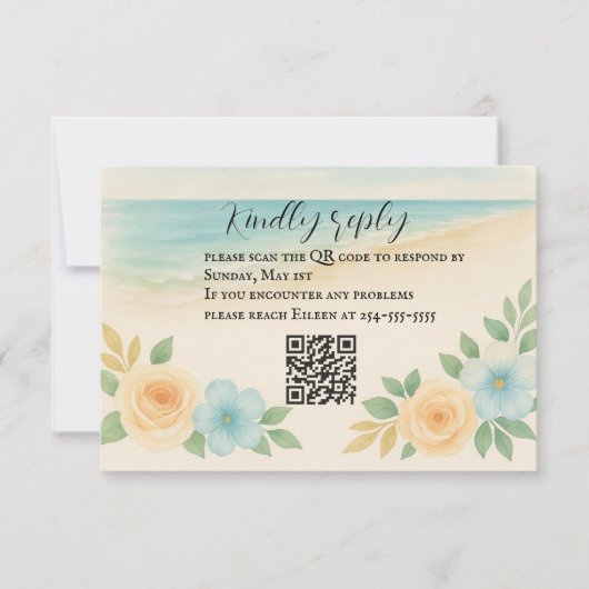 Budget Vriendelijke Bloemen Strand QR Code RSVP Ka Kaartje (Voorkant)