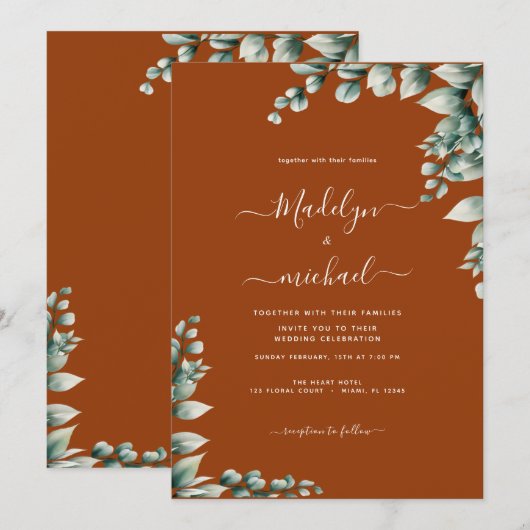 Budget-vriendelijke Eucalyptus bruiloft uitnodigin Kaart (Voorkant / Achterkant)